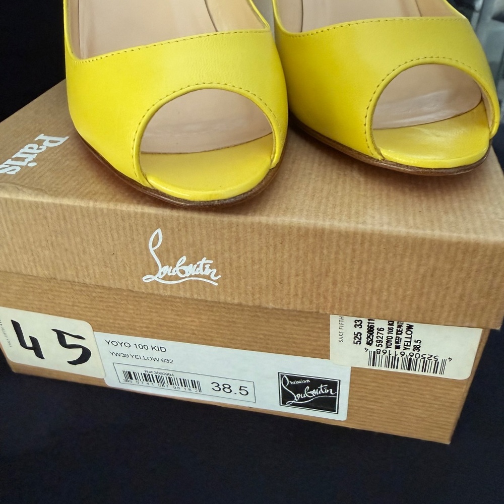 Louboutin YoYo 100 Yellow Peep toe 38.5 EUC - Picture 3 of 7